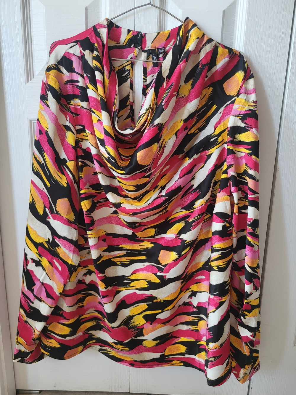 Vero Moda Pink Black Yellow Abstract Cowl Neck Blouse